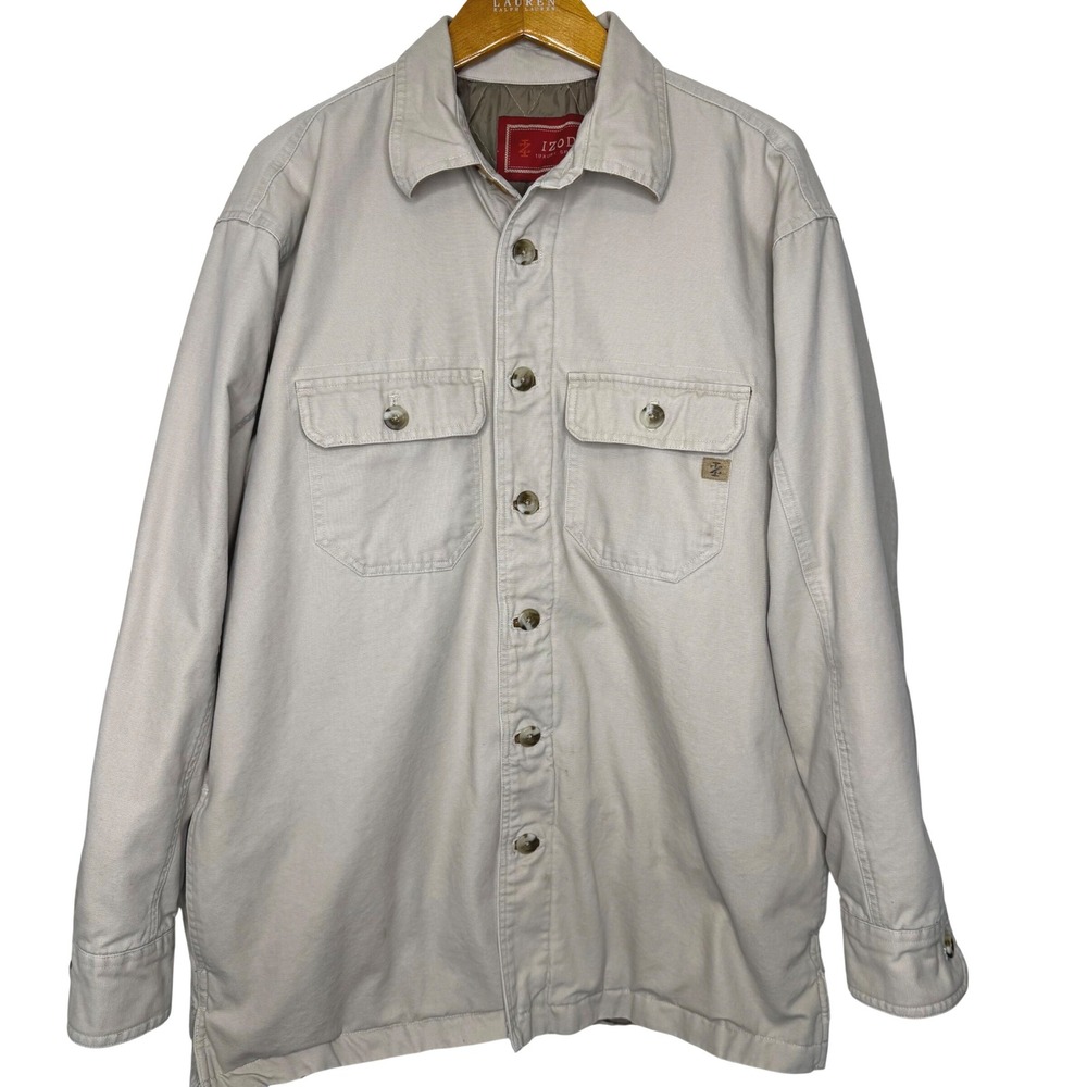 Izod Luxury Sport Quilt‎ Lined Canvas Chore Jacket Mens Large Tan